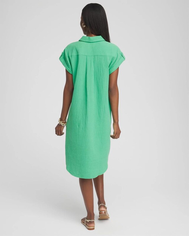 Gauze Roll Tab Sleeve Dress - image 3